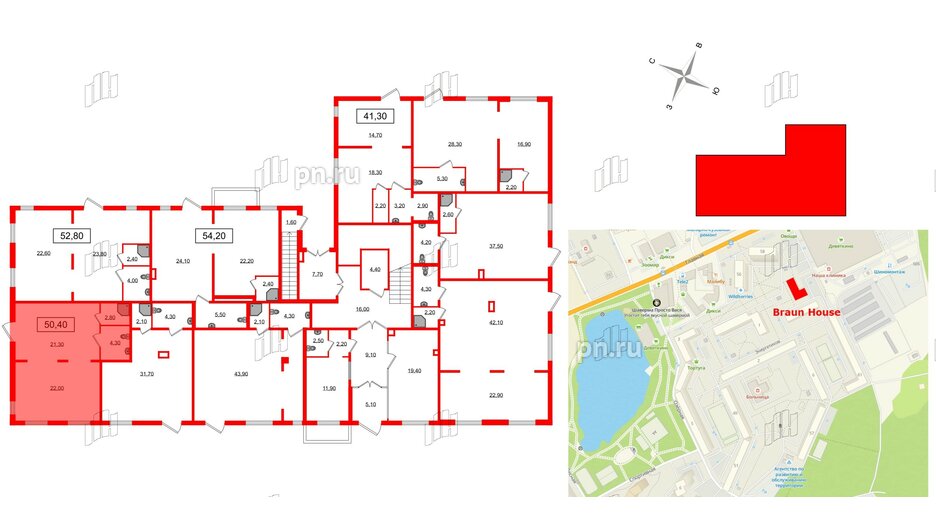 Помещение в ЖК Braun Hause, 50.4 м², 1 этаж