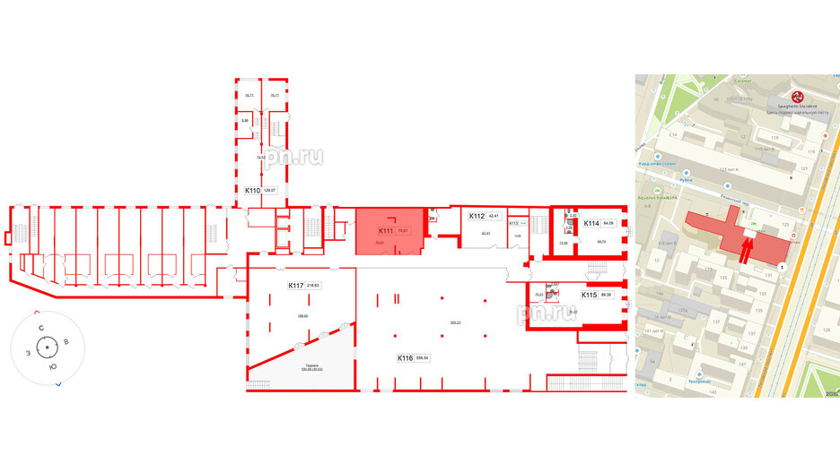 Помещение в ЖК Клубный дом Лиговский,127, 70.01 м², 1 этаж
