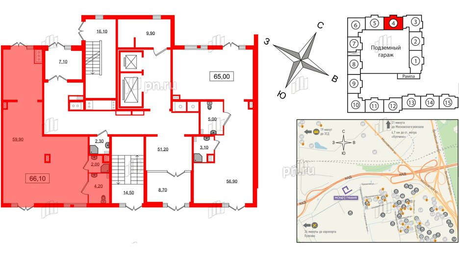 Помещение в ЖК Монография, 66.1 м², 1 этаж