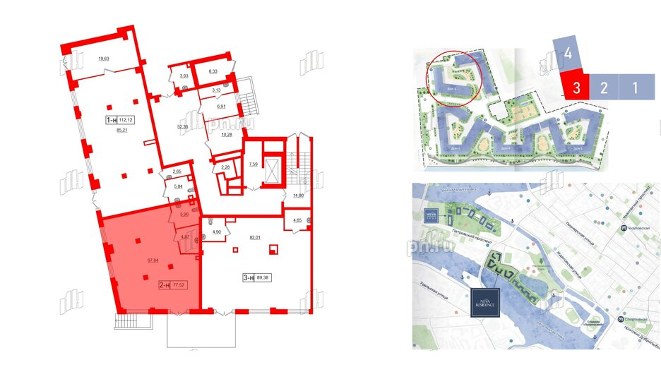 Помещение в ЖК Neva Residence, 77.52 м², 1 этаж