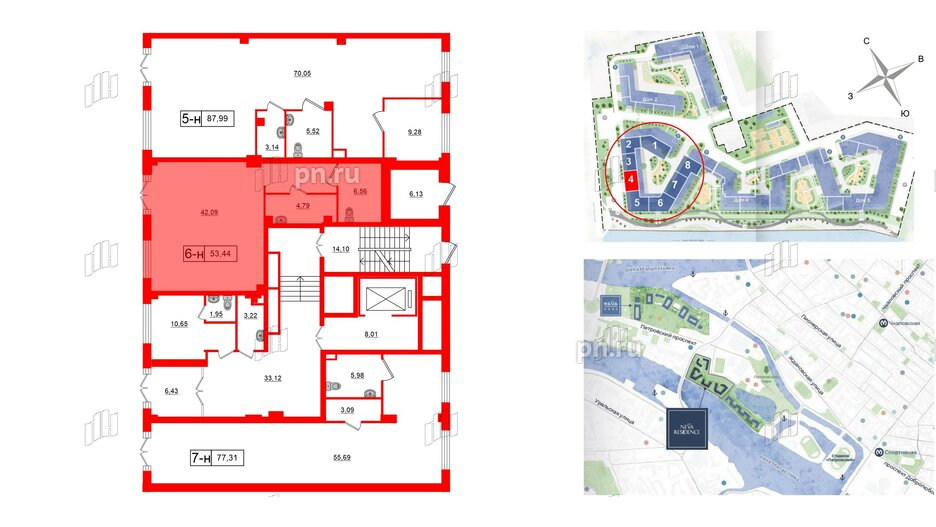 Помещение в ЖК Neva Residence, 53.44 м², 1 этаж