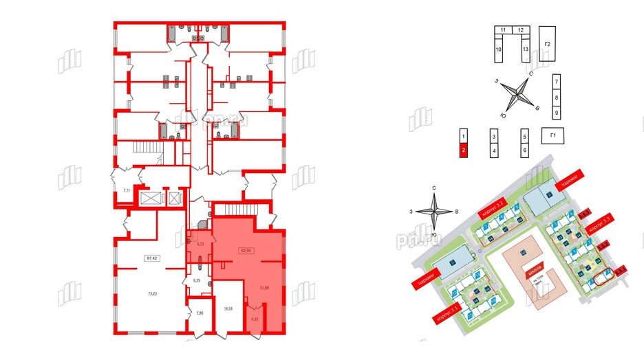 Помещение в ЖК ЦДС Parkolovo, 62.95 м², 1 этаж