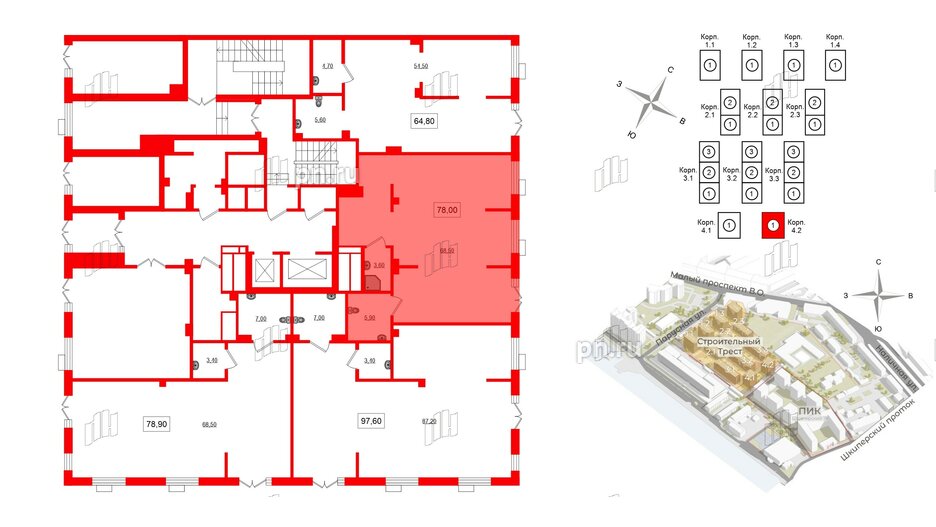 Помещение в ЖК Парусная 1, 78 м², 1 этаж