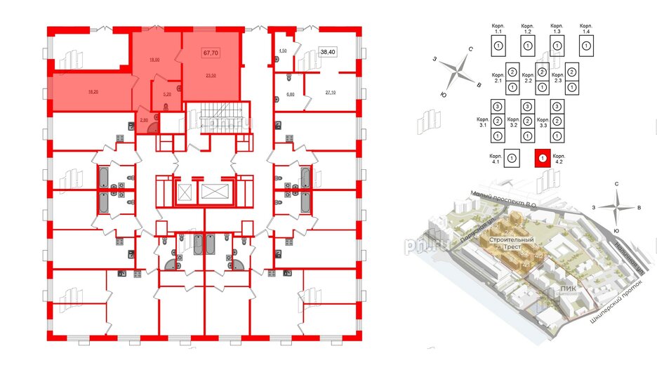 Помещение в ЖК Парусная 1, 67.7 м², 2 этаж