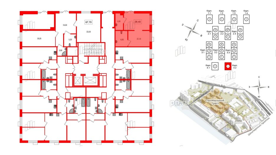 Помещение в ЖК Парусная 1, 38.4 м², 2 этаж