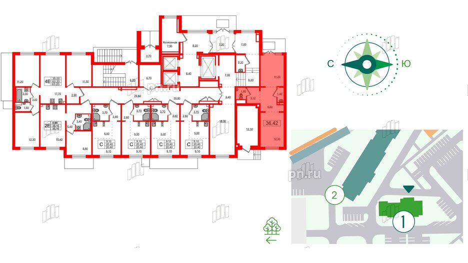 Помещение в ЖК Цветной город, 36.42 м², 1 этаж