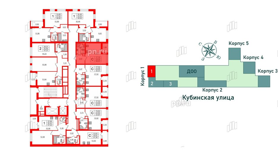 Квартира в ЖК Cube, студия, 25.01 м², 13 этаж