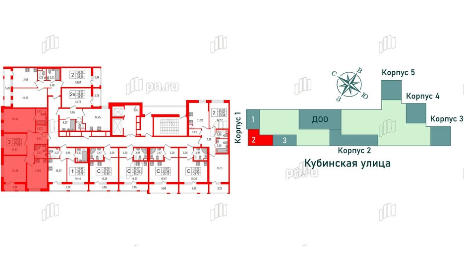 Квартира в ЖК Cube, 3 комнатная, 77.83 м², 8 этаж