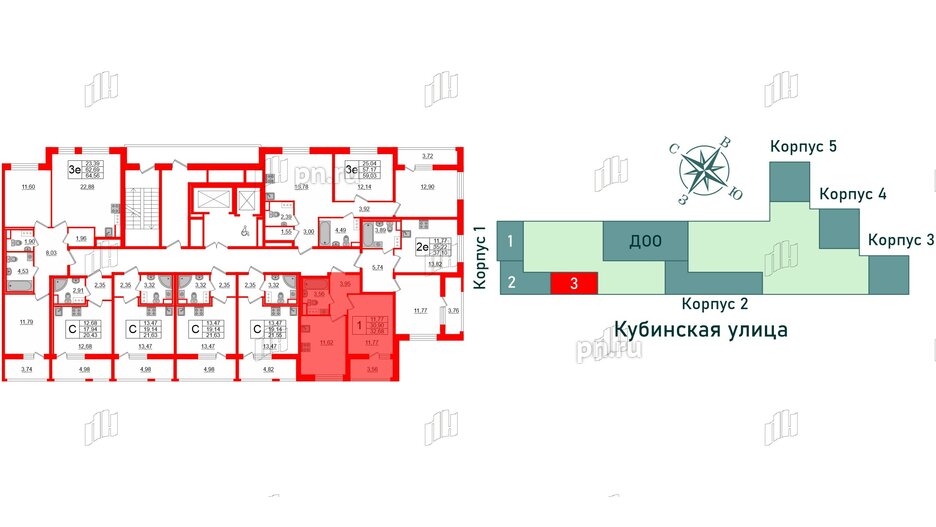 Квартира в ЖК Cube, 1 комнатная, 32.68 м², 10 этаж