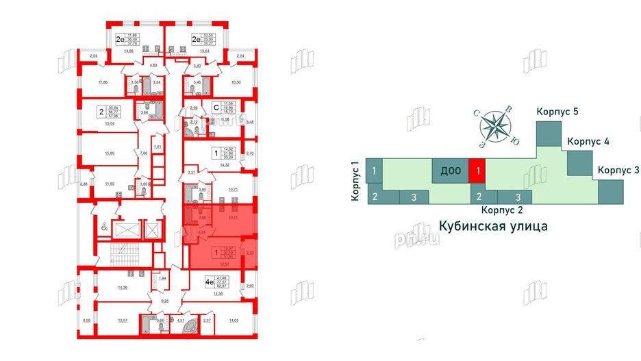 Квартира в ЖК Cube, 1 комнатная, 31.94 м², 16 этаж