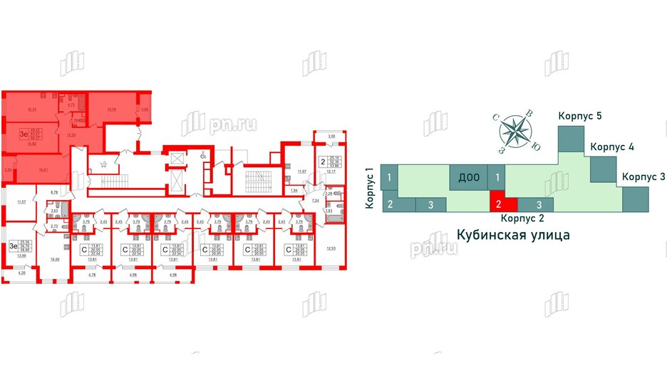 Квартира в ЖК Cube, 3 комнатная, 86.37 м², 2 этаж