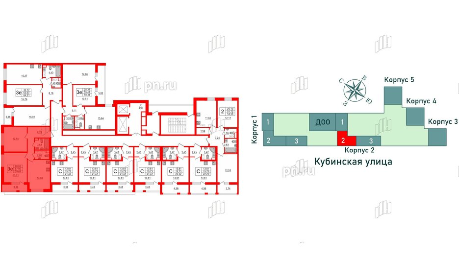 Квартира в ЖК Cube, 2 комнатная, 59.64 м², 8 этаж