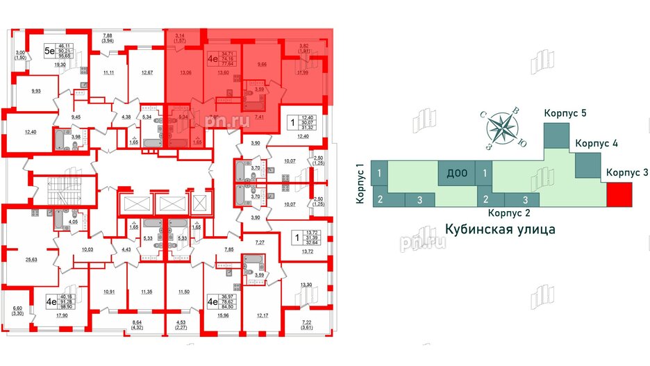 Квартира в ЖК Cube, 3 комнатная, 77.64 м², 16 этаж