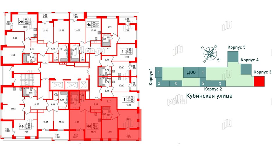 Квартира в ЖК Cube, 3 комнатная, 84.5 м², 16 этаж