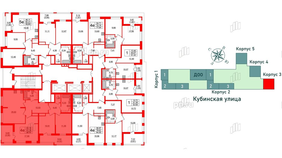 Квартира в ЖК Cube, 3 комнатная, 98.9 м², 17 этаж