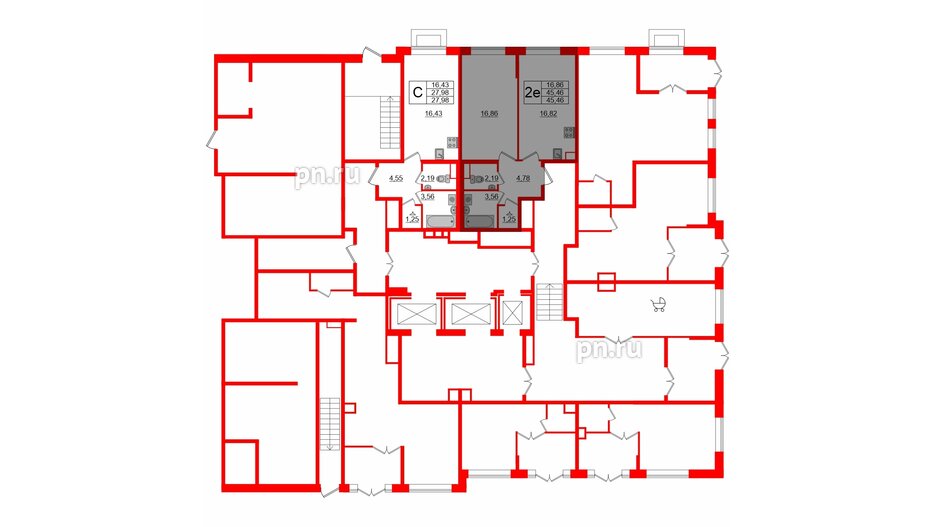 Квартира в ЖК Cube, 1 комнатная, 45.46 м², 1 этаж