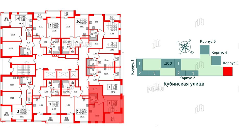 Квартира в ЖК Cube, 1 комнатная, 40.21 м², 10 этаж