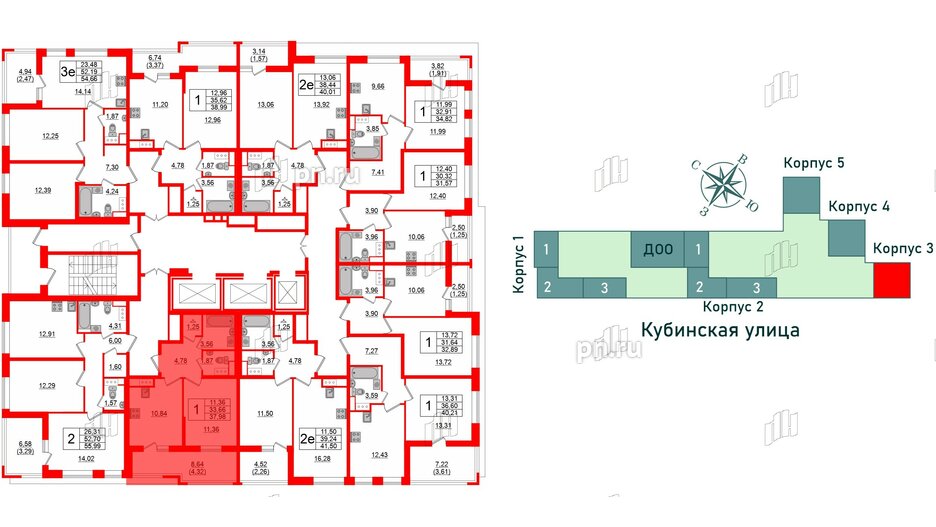 Квартира в ЖК Cube, 1 комнатная, 37.98 м², 10 этаж