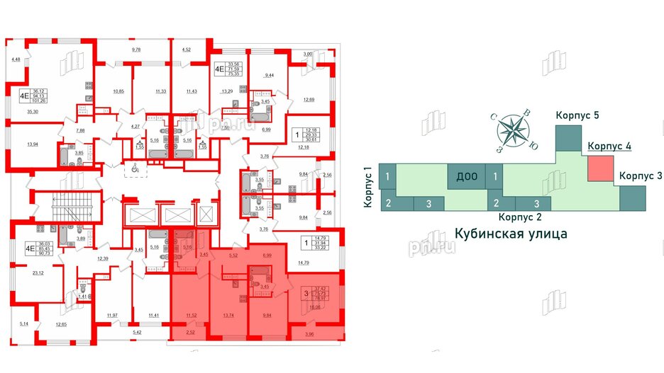 Квартира в ЖК Cube, 3 комнатная, 78.97 м², 18 этаж