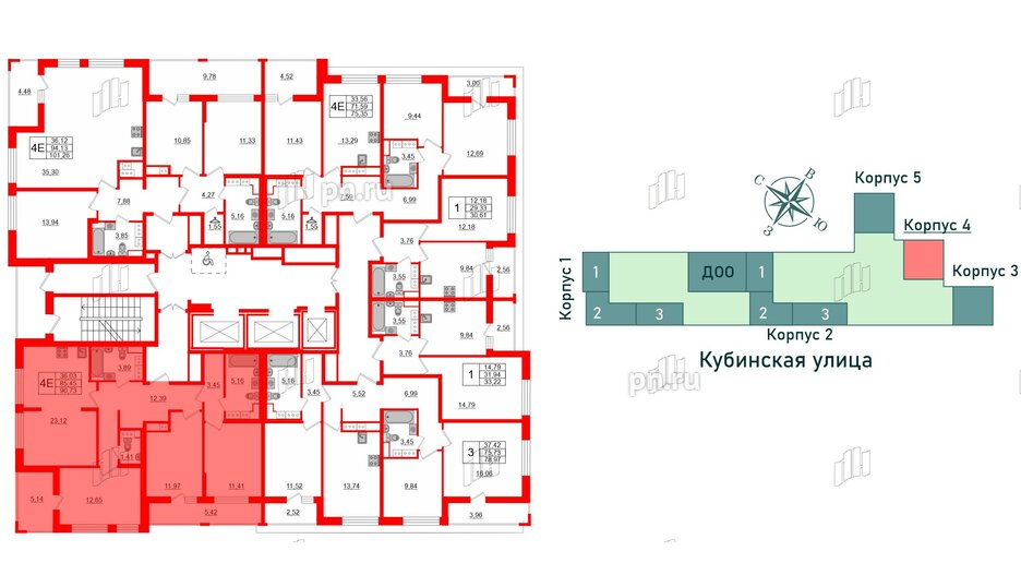 Квартира в ЖК Cube, 3 комнатная, 90.73 м², 15 этаж