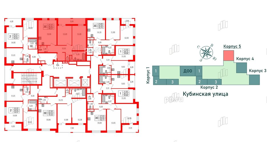 Квартира в ЖК Cube, 2 комнатная, 69.27 м², 7 этаж