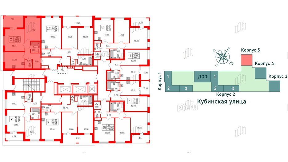 Квартира в ЖК Cube, 2 комнатная, 59.12 м², 8 этаж