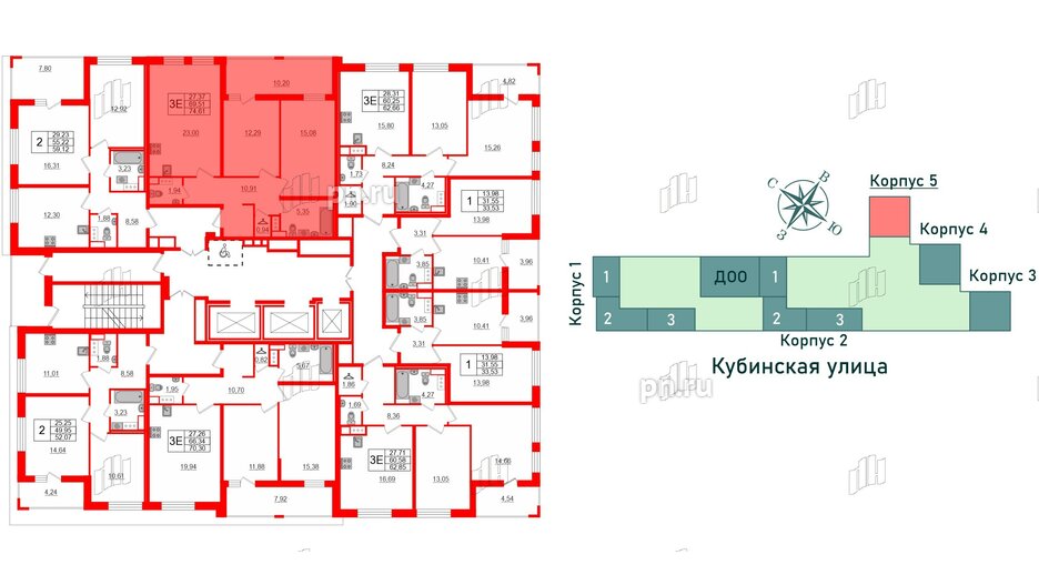 Квартира в ЖК Cube, 2 комнатная, 74.61 м², 11 этаж