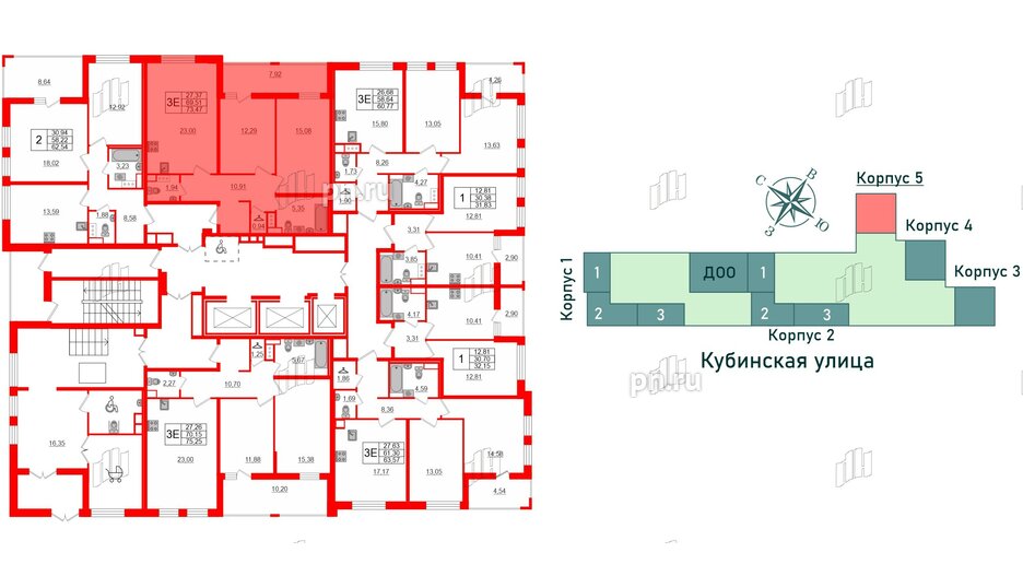 Квартира в ЖК Cube, 2 комнатная, 73.47 м², 2 этаж