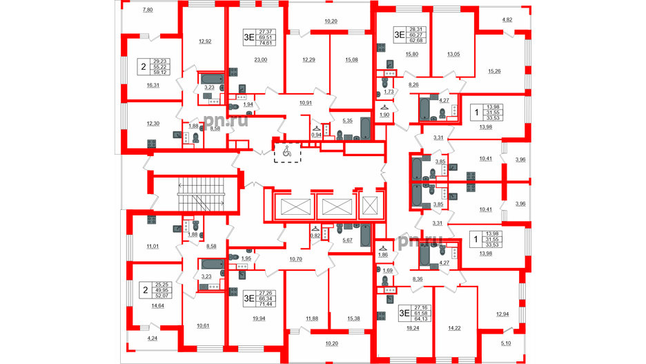 Квартира в ЖК Cube, 2 комнатная, 59.12 м², 12 этаж