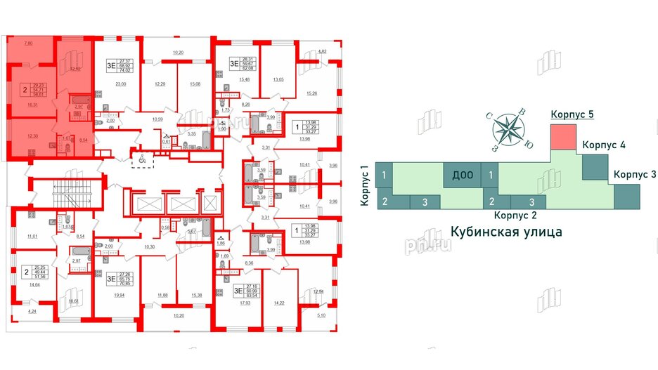 Квартира в ЖК Cube, 2 комнатная, 58.61 м², 13 этаж