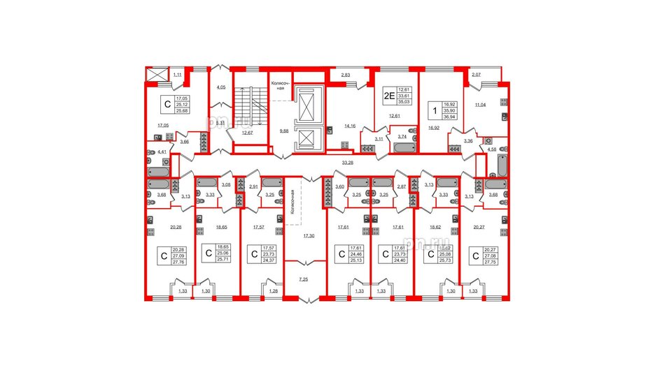 Квартира в ЖК FoRest Akvilon, 1 комнатная, 34.7 м², 1 этаж