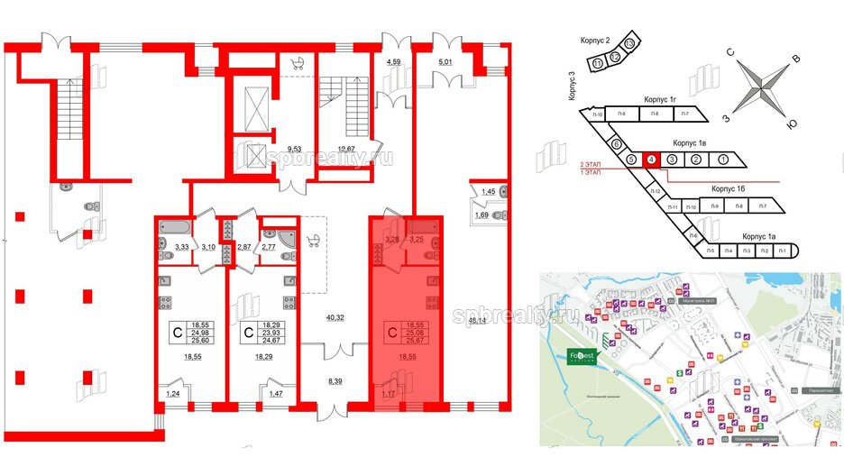 Квартира в ЖК FoRest Akvilon, студия, 25.3 м², 1 этаж