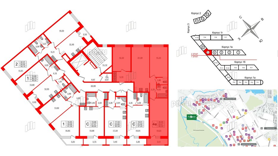 Квартира в ЖК FoRest Akvilon, 3 комнатная, 83 м², 6 этаж