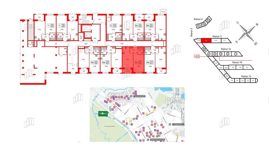 Квартира в ЖК FoRest Akvilon, 1 комнатная, 39.9 м², 1 этаж