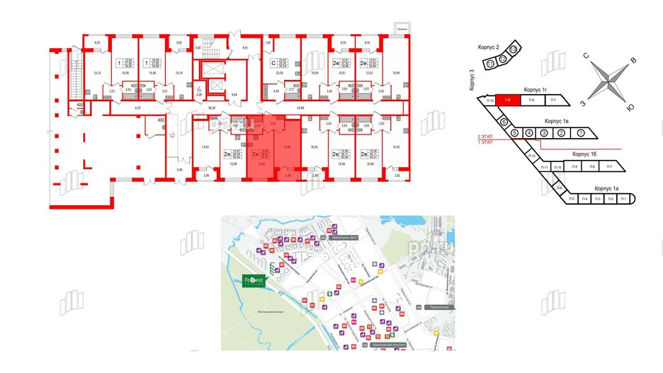 Квартира в ЖК FoRest Akvilon, 1 комнатная, 39 м², 1 этаж