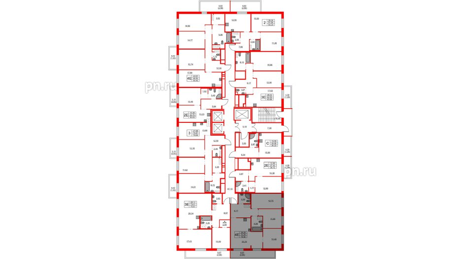 Квартира в ЖК FRIENDS, 3 комнатная, 74.92 м², 24 этаж