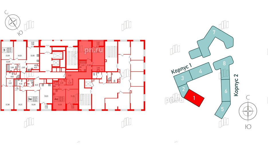 Квартира в ЖК GloraX Заневский, 3 комнатная, 94.31 м², 2 этаж