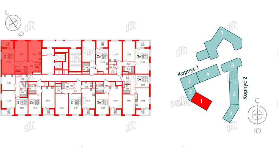 Квартира в ЖК GloraX Заневский, 2 комнатная, 65.4 м², 10 этаж