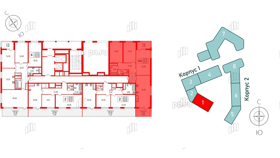 Квартира в ЖК GloraX Заневский, 3 комнатная, 97.55 м², 14 этаж