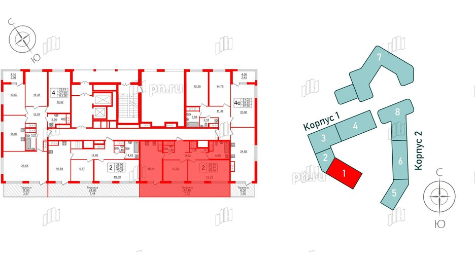 Квартира в ЖК GloraX Заневский, 2 комнатная, 69.4 м², 14 этаж