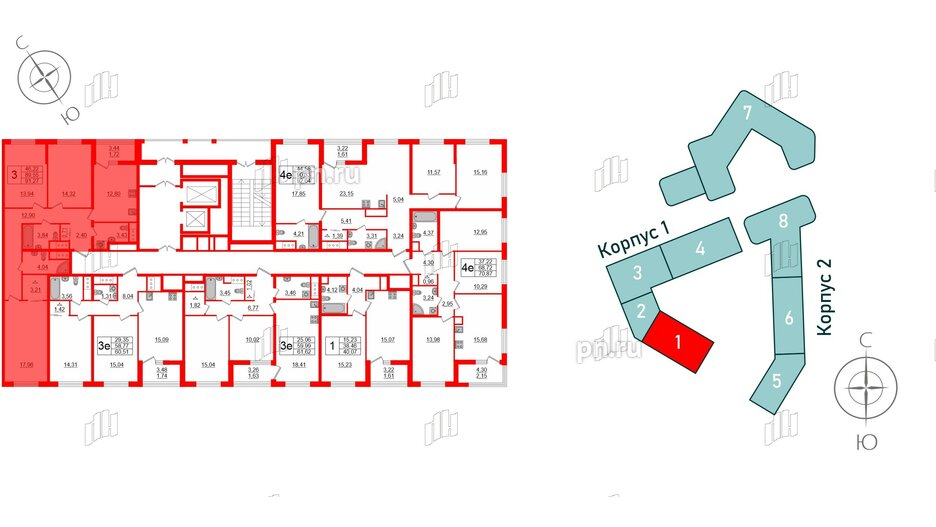 Квартира в ЖК GloraX Заневский, 3 комнатная, 91.27 м², 3 этаж