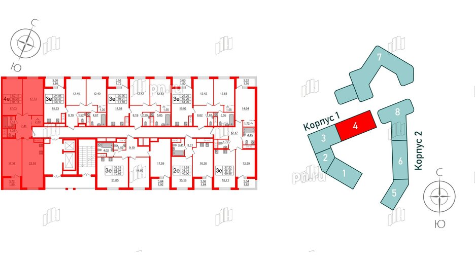 Квартира в ЖК GloraX Заневский, 3 комнатная, 91.14 м², 13 этаж