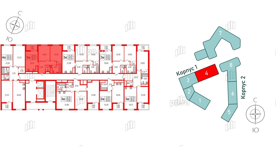 Квартира в ЖК GloraX Заневский, 2 комнатная, 58.17 м², 12 этаж