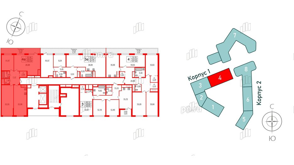 Квартира в ЖК GloraX Заневский, 3 комнатная, 104.36 м², 14 этаж