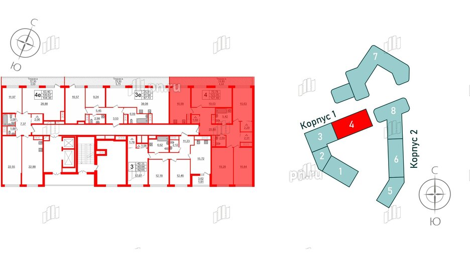 Квартира в ЖК GloraX Заневский, 4 комнатная, 127.49 м², 14 этаж