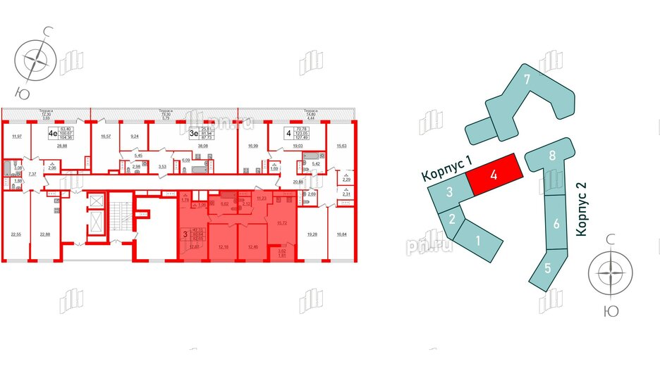 Квартира в ЖК GloraX Заневский, 3 комнатная, 82.65 м², 14 этаж