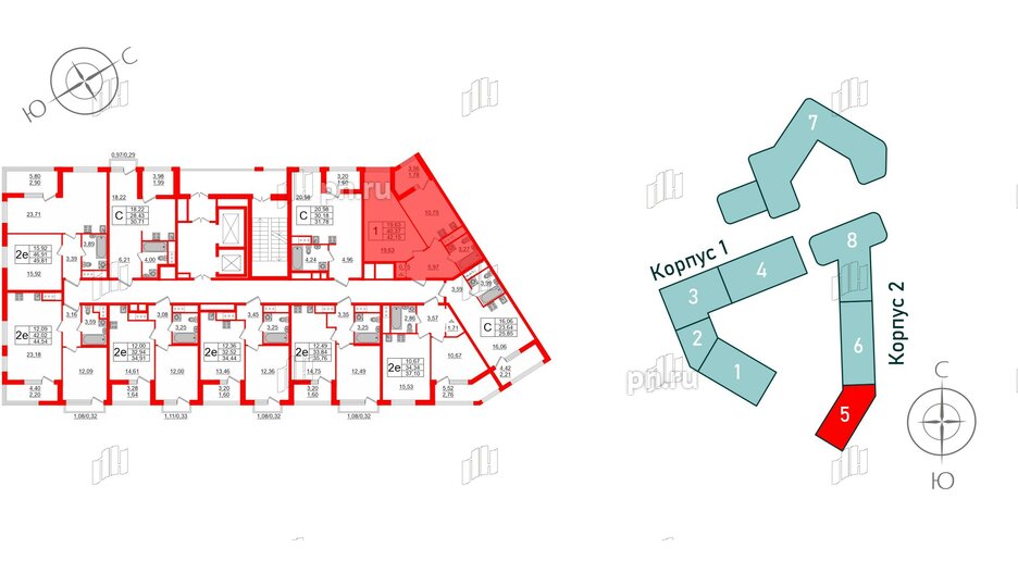 Квартира в ЖК GloraX Заневский, 1 комнатная, 42.15 м², 12 этаж