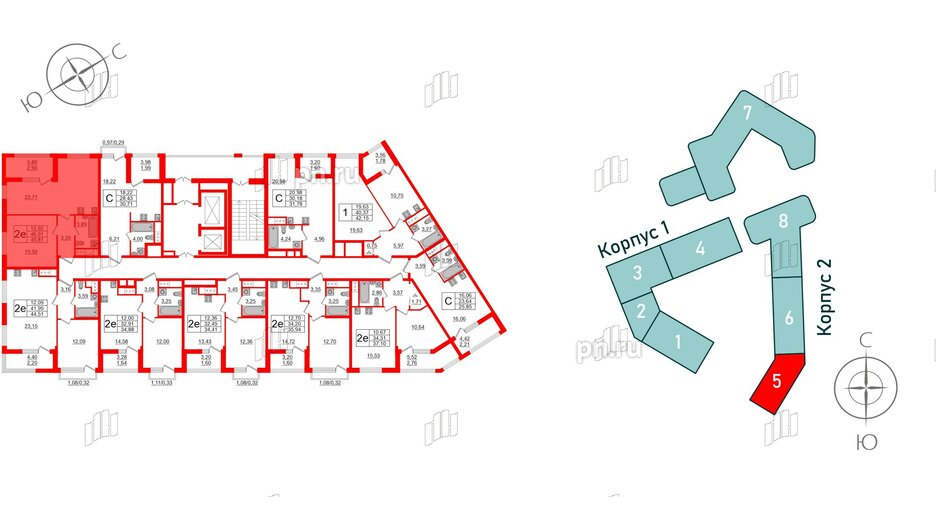 Квартира в ЖК GloraX Заневский, 1 комнатная, 49.81 м², 13 этаж