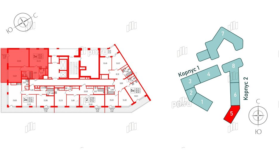 Квартира в ЖК GloraX Заневский, 2 комнатная, 76.61 м², 14 этаж