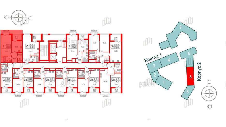 Квартира в ЖК GloraX Заневский, 1 комнатная, 42.17 м², 12 этаж